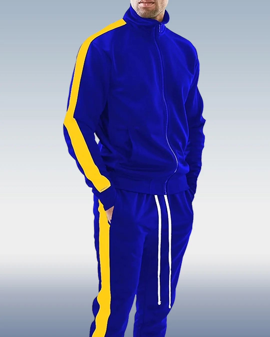 Men's blue and yellow color block jogging sportswear