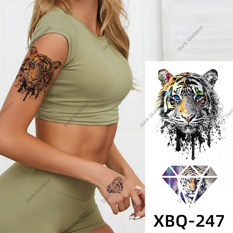 Sdrawing Black Forest Tattoo Sticker For Men Women Children Tiger Wolf Death Temporary Tattoo Fake Henna Skeleton King Animal Tatoo