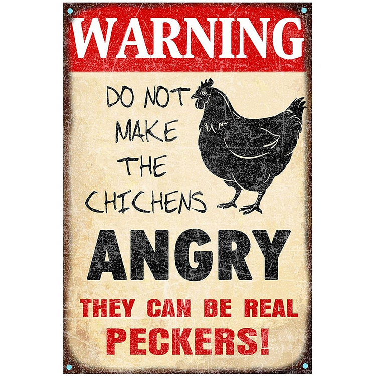 Avertissement ne mettez pas le poulet en colère, ils peuvent être de vrais pois vintage en étain enseignes / panneaux en bois - 7.9x11.8in & 11.8x15.7
