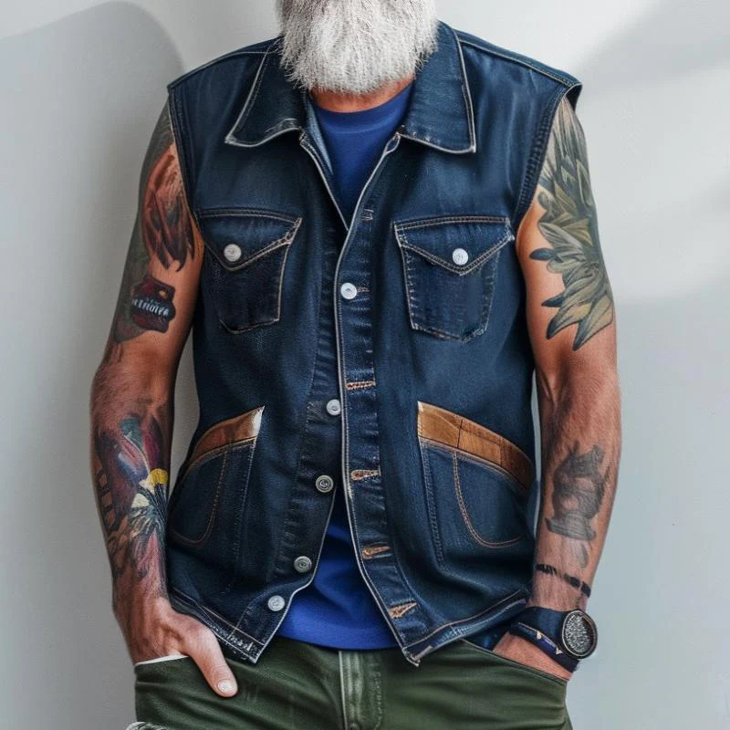 Men's Casual Vintage Denim Pocket Stitching Vest