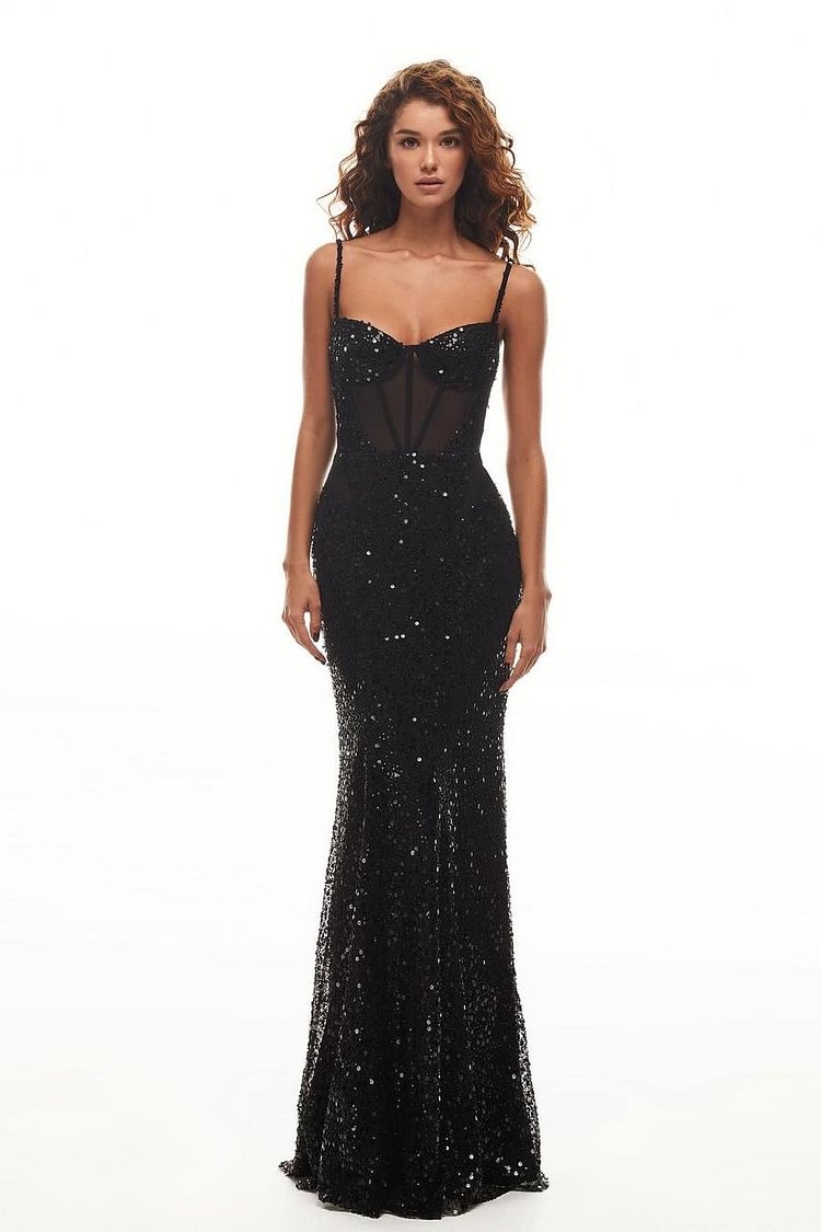 Spaghetti Strap Sweetheart Mermaid Long Prom Dress With Sequins XJ0303