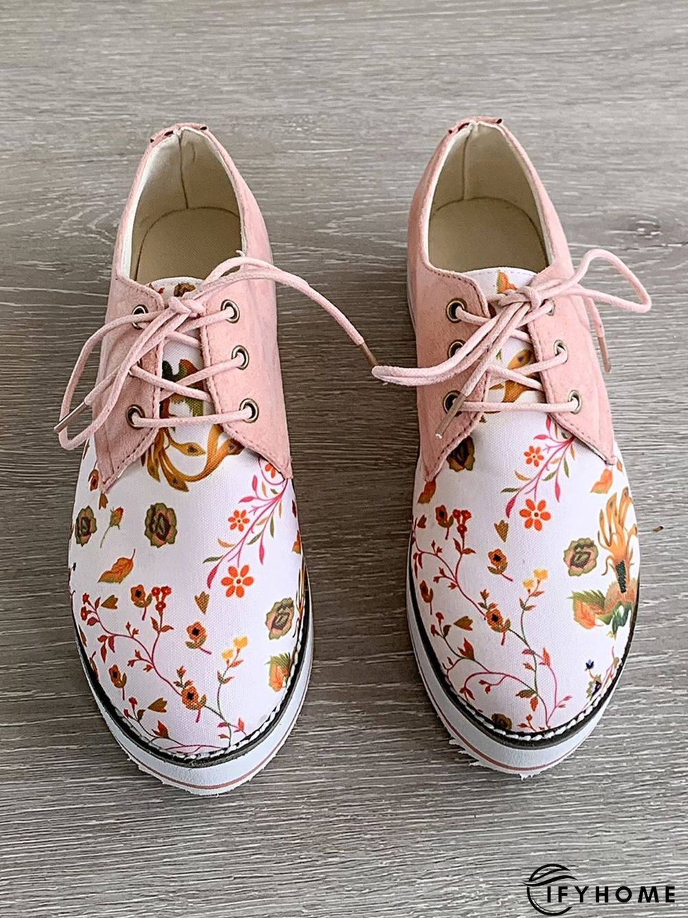Floral Printed Patchwork Lace Up Shoes | IFYHOME