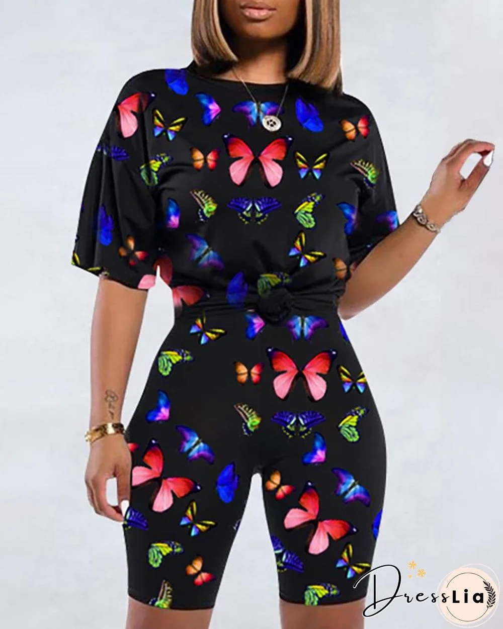 Short Sleeve Butterfly Printed Top & Short Sets