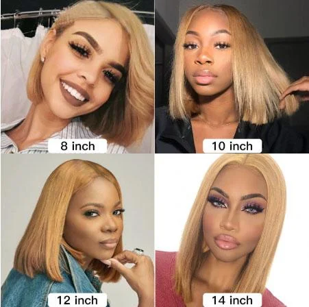 🔥Hair®| 13x6 Short Bob Lace Front Human Hair Wigs Brazilian Straight Remy 1B 613 Ombre Blonde Bob Lace Front Wigs