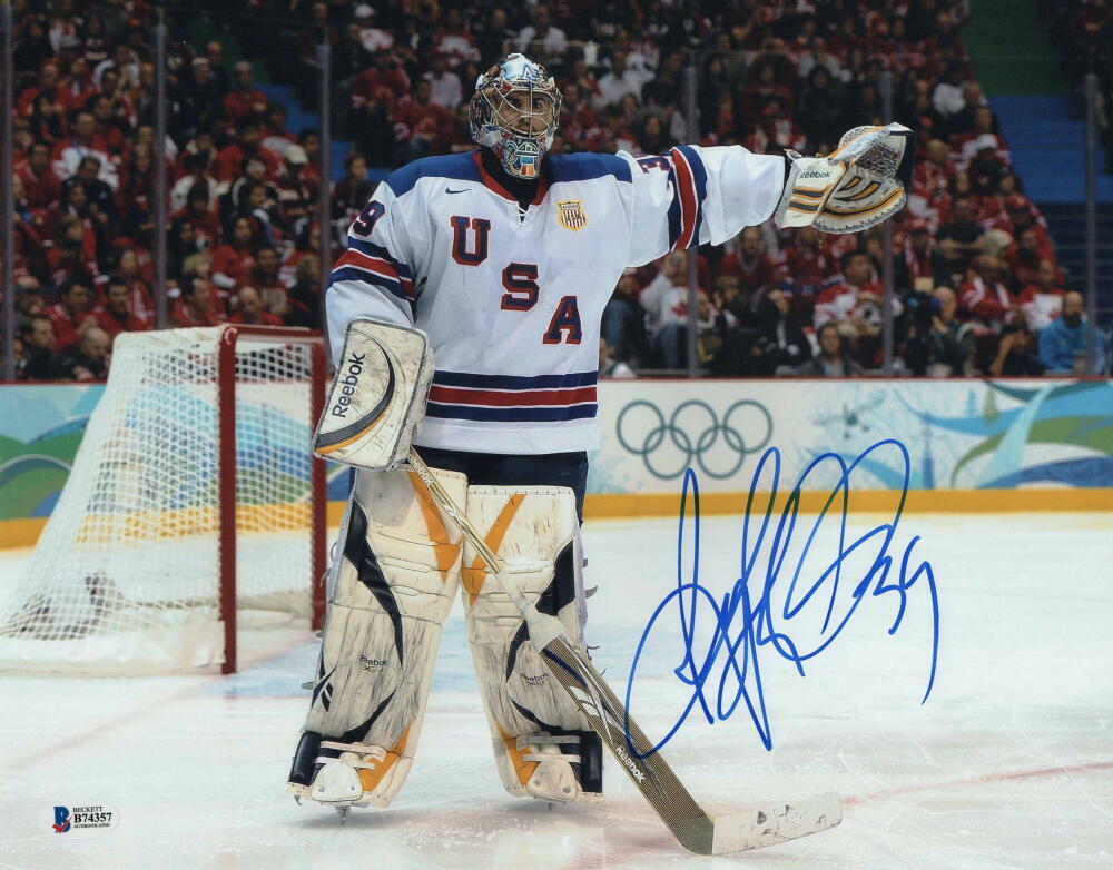 RYAN MILLER SIGNED AUTOGRAPH 11x14 Photo Poster painting - 2010 OLYMPIC MVP, BUFFALO SABRES STAR