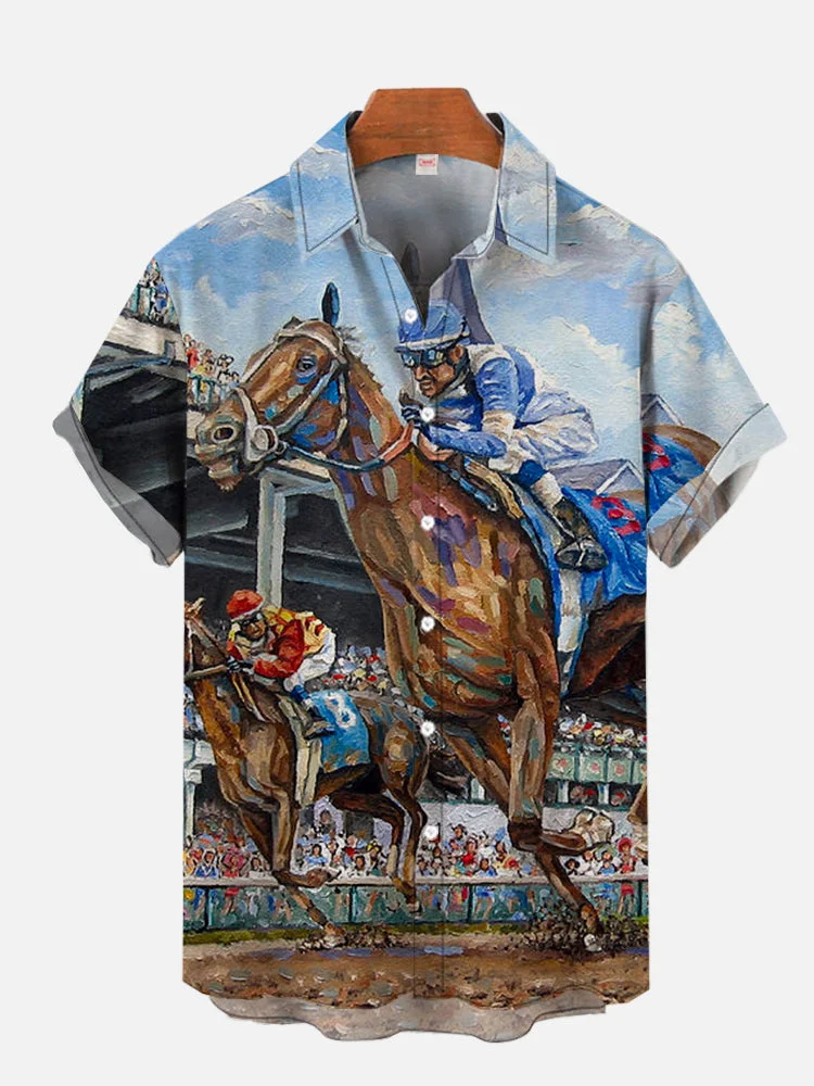Art Horse Racing Painting Printing Short Sleeve Shirt