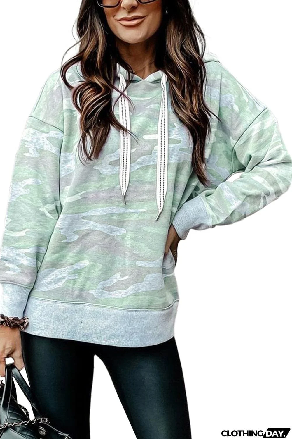Camo Print Drawstring Hoodie