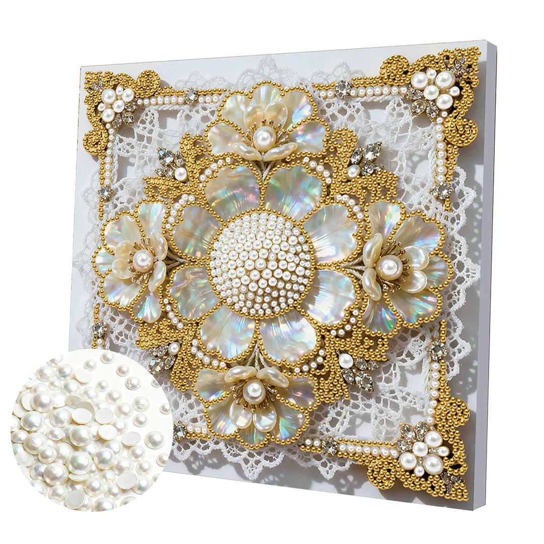 Flowers DIY Pearl Diamond Art Kit for Adults Home Decor 25x25cm With Frame