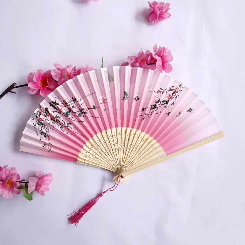 3 Pieces Ancient Style Folding Fan Female Classical Tassel Silk Fan Chinese Style Small Fan Portable Dance Craft National Fashion Fan Student Fan