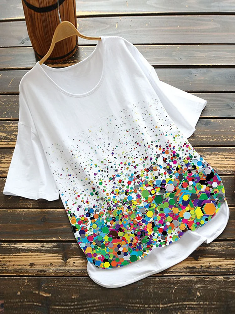 Bestdealfriday White Polka Dots Casual Cotton Blend Shirts Tops 8957329