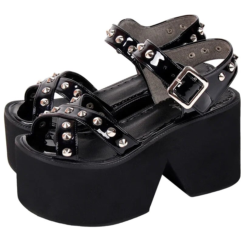 VCshoes Woman Girl Lolita Cosplay Punk Shoes Lady High Heels Pumps Women Princess Dress Sandals Rivets PL