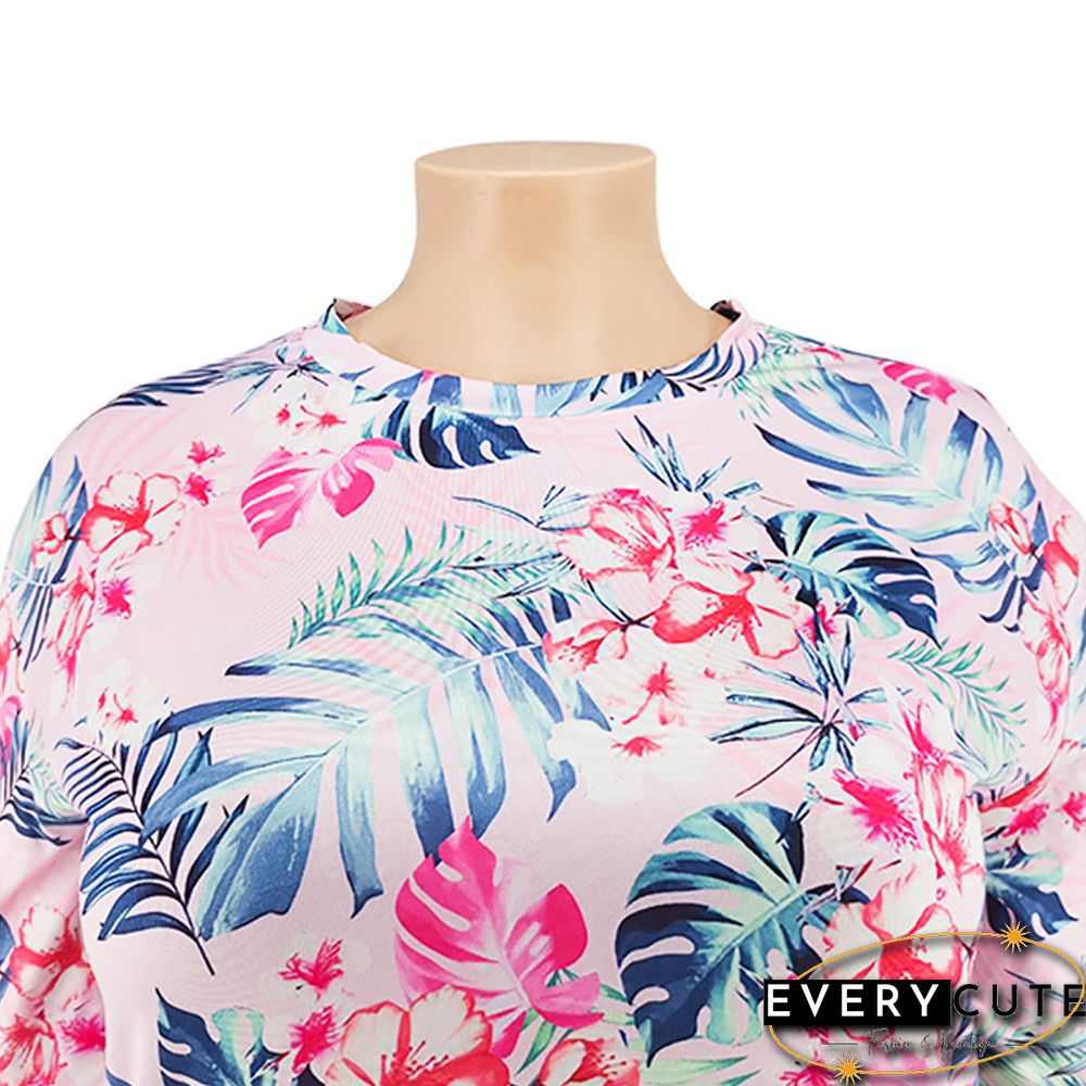 Light Pink Floral Print Loungewear Plus Size Set