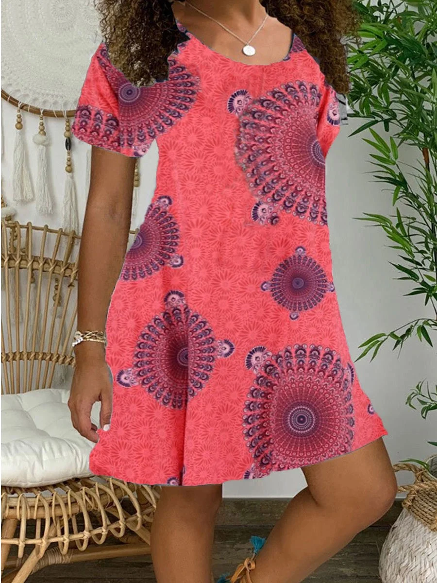 Irregular Dot Print Short Sleeve Dress