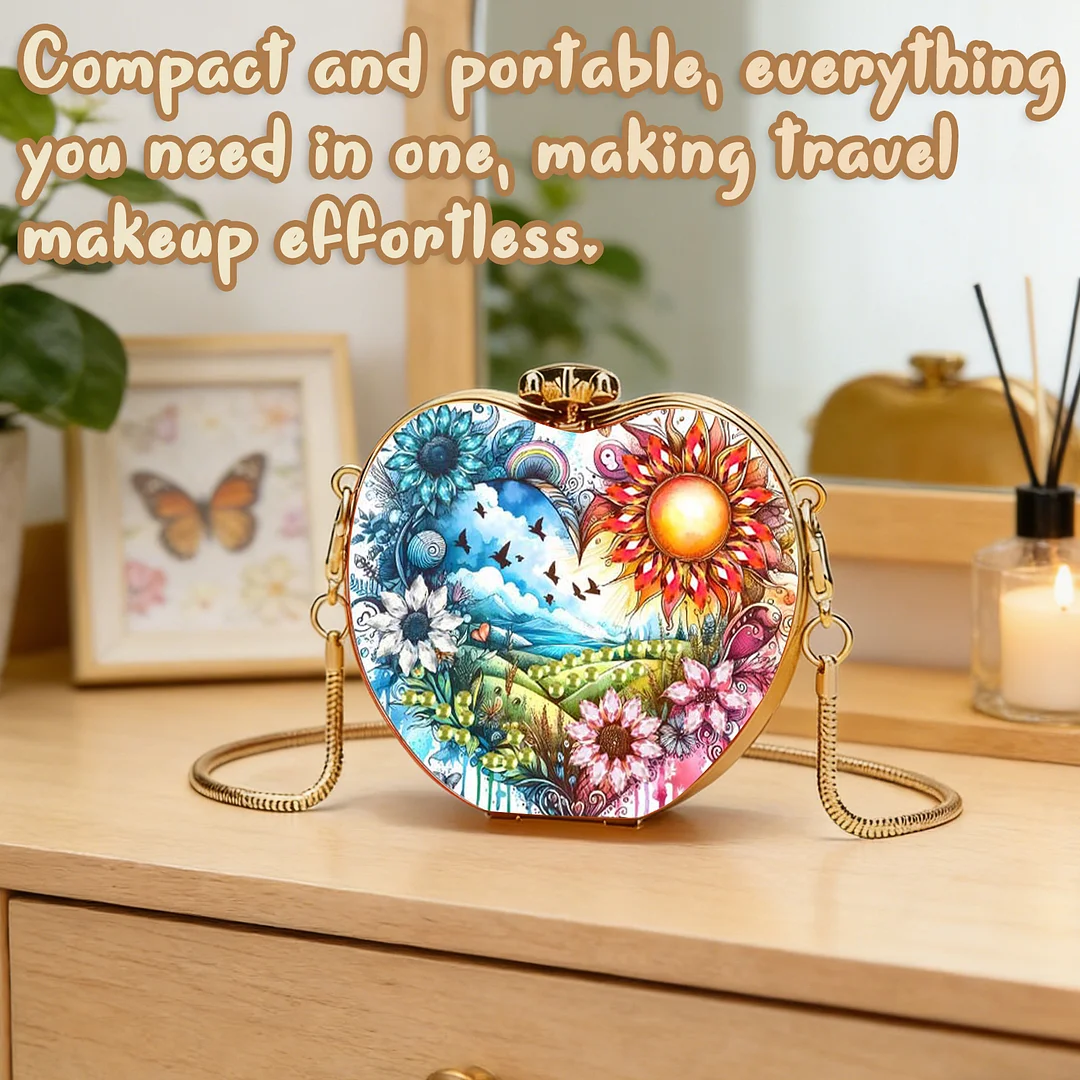 Landscapes and Flowers DIY Acrylic Love Diamond Art Painting Card Case Wallet with Chain Small Diamond Painting Crossbody Bag for Adults Women Girls Gift