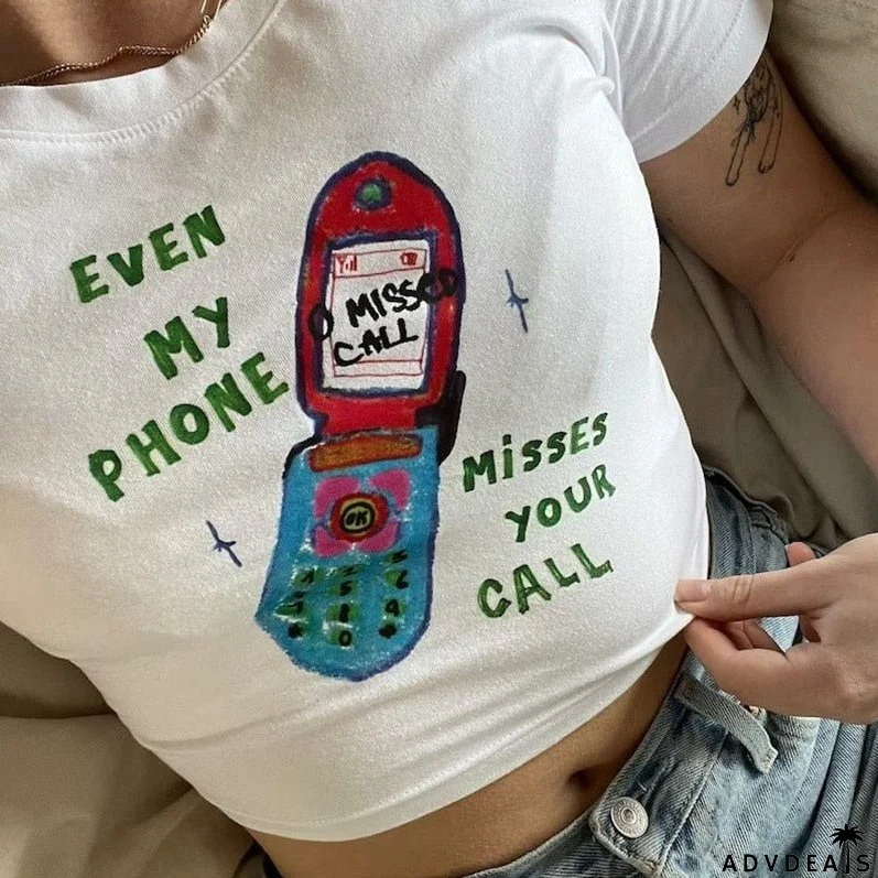 Cell Phone Stylish Graphic White Tee