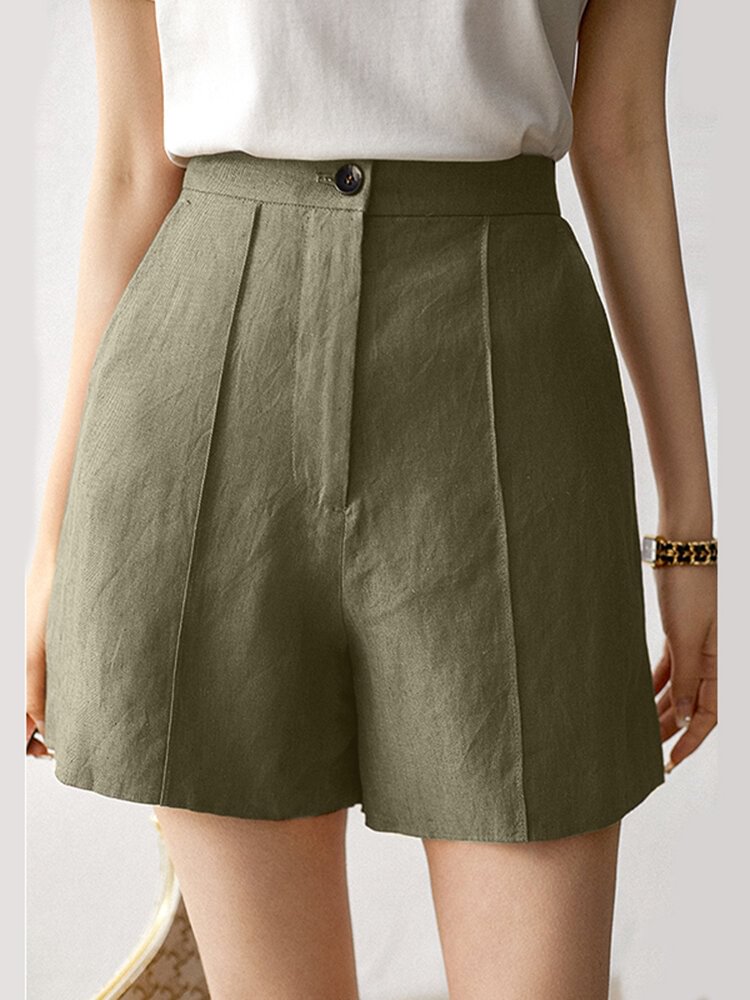 Solid Pocket Button Zip Front Wide Leg Shorts