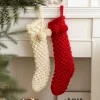 Red Cream Christmas Decor Gift Knitting Long Sock