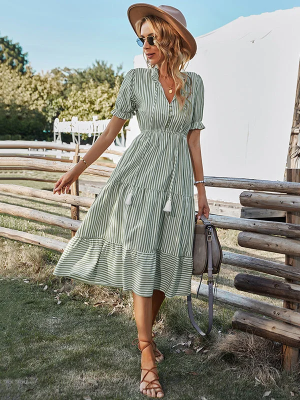 Vacation High Waisted Loose Striped Dress