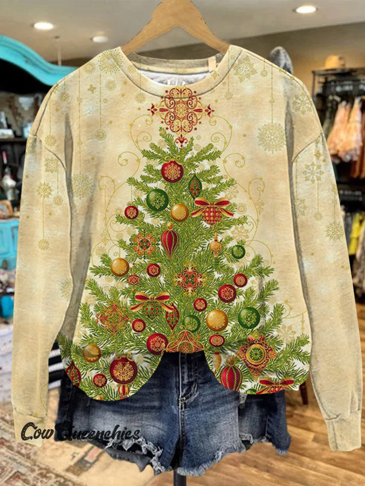Christmas Tree Art Print Casual Sweatshirt Multicolor / S