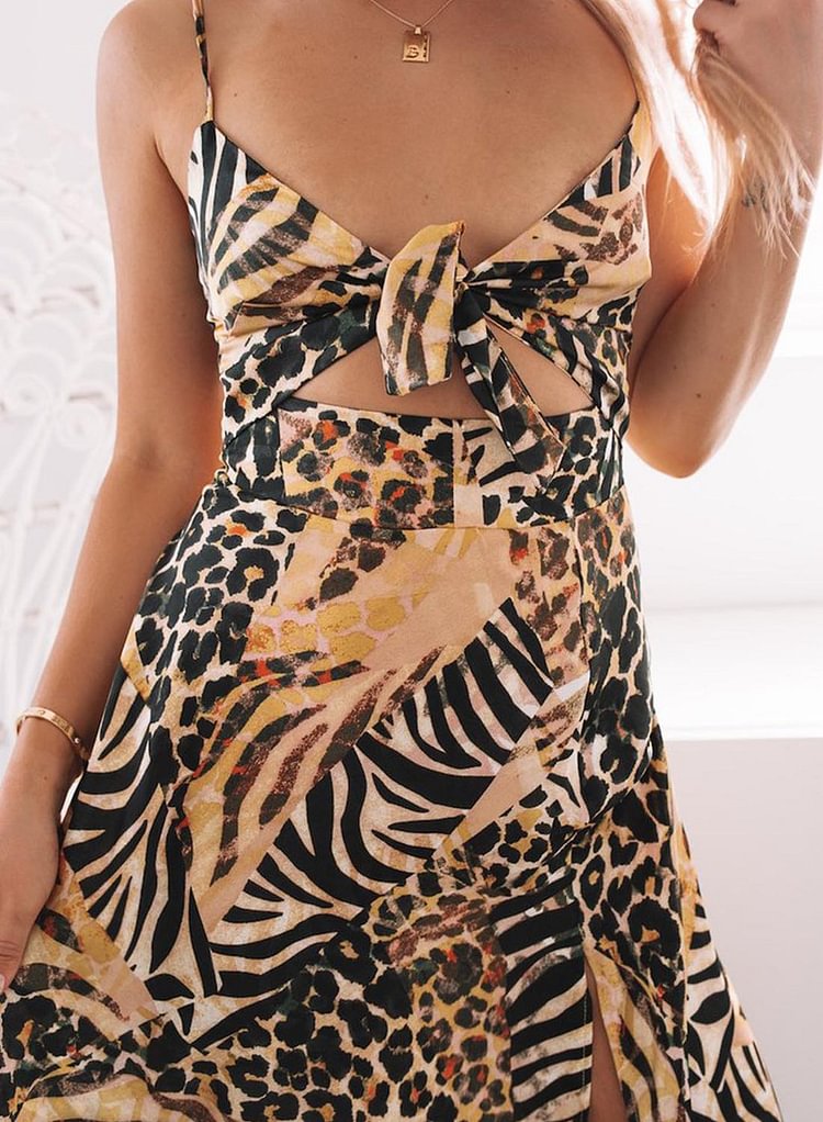 Women's Dresses Leopard Split Chest Knot Cutout Cami Midi Dress