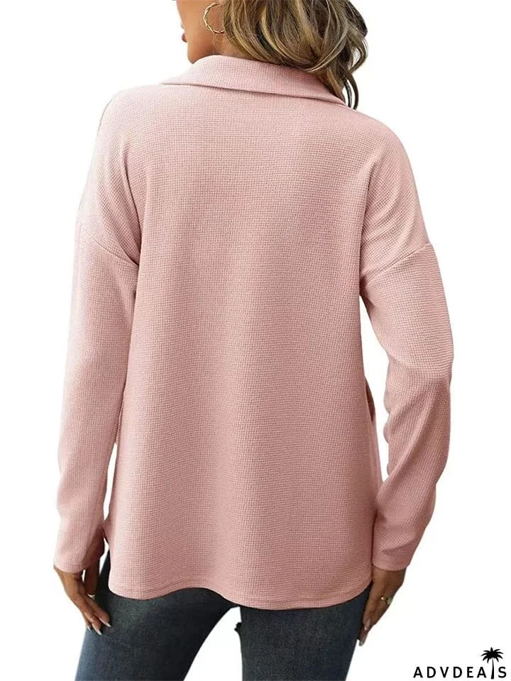 Winter Daily Zipper Long Sleeve Women Tops with Pockets