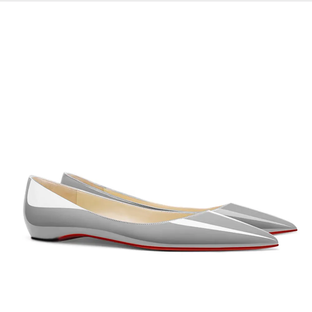 Women's Red Bottom Flat Shoes Pointed Toe Solid Color Patent Leather Shoes-vocosishoes
