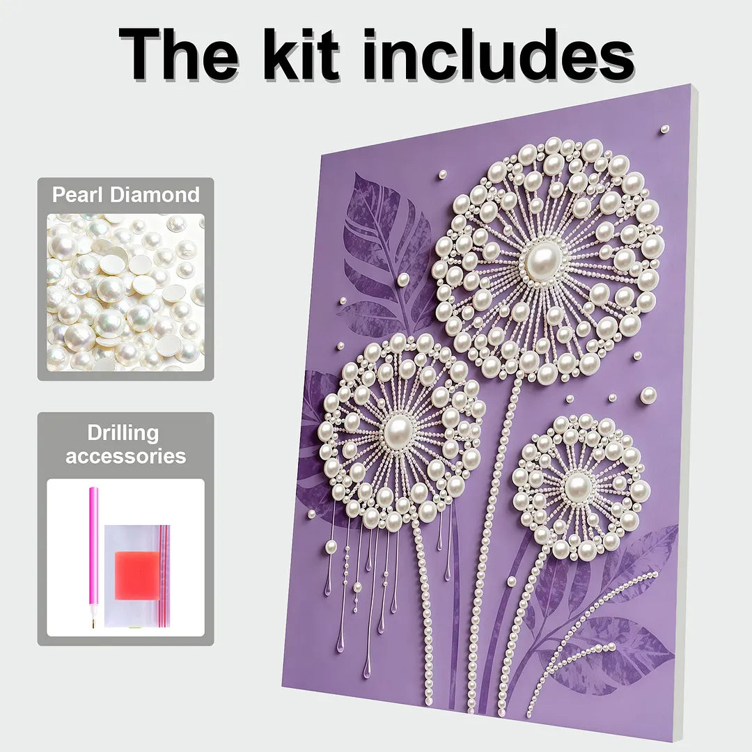 DIY Dandelion Pearl Painting Kit for Adults Beginners Gift Idea Home Wall Decor Pearl Gem Paintings Picture Arts Craft 30x40cm with Frame