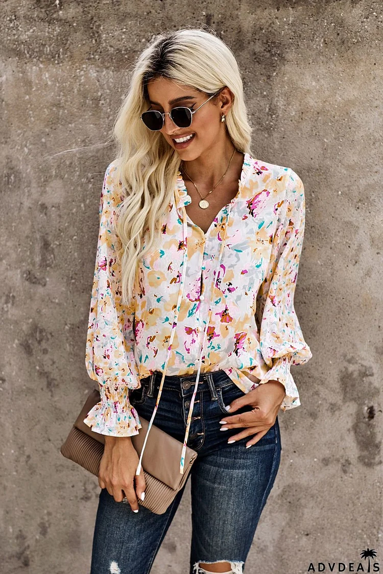 Chic Cakewalk Floral Smocked Long Sleeve Blouse