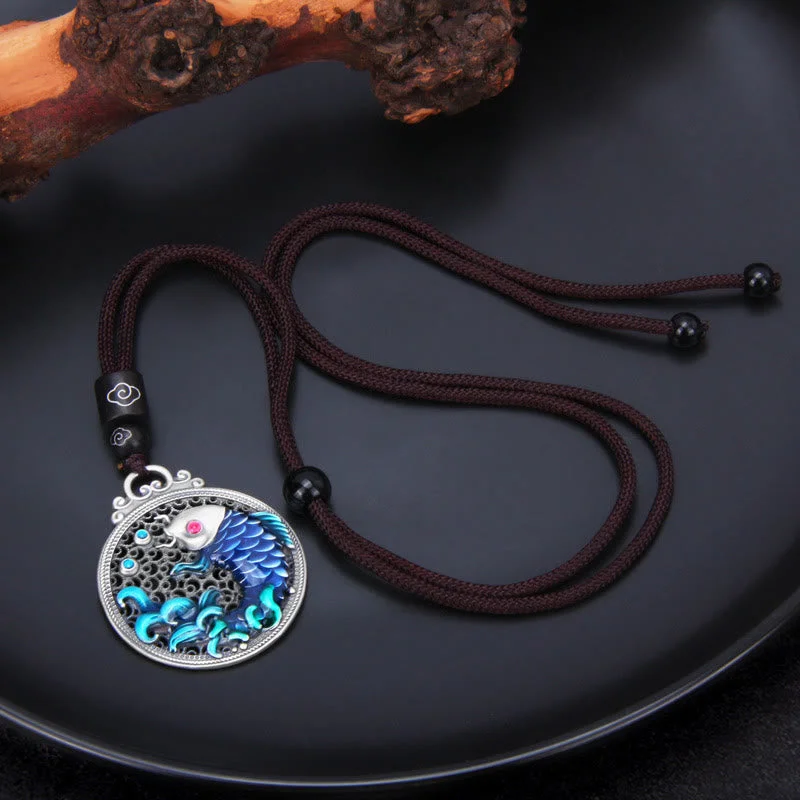 Luck Koi Fish 999 Sterling Silver Success Prosperity Necklace Pendant
