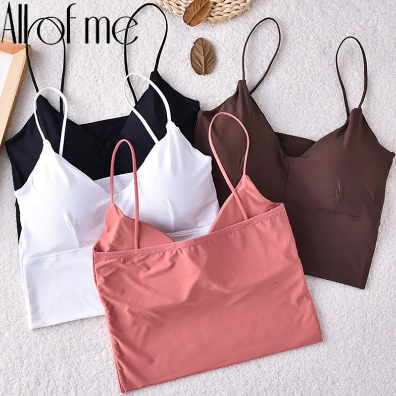 Seamless Top Women Fashion Crop Top Female Camisole Sexy Tank Tops Streetwear Solid Color Intimate Lingerie Push Up Massage Pad