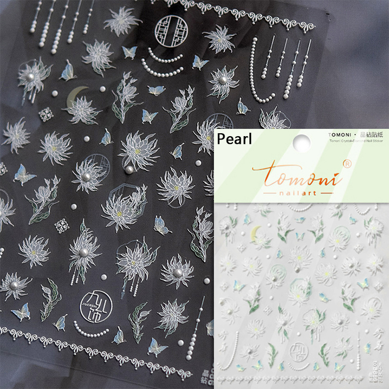 Gamehomew Simple Summer Nails – Epiphyllum Moon Goddess Rhinestone Nail Art Stickers  
