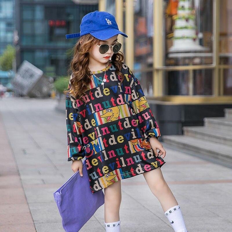 2021 New Girl's Long T-shirt Spring 3-13 Years Old Children's Casual Clothing O-Neck Long Sleeve Cartoon Pattern Kids Clothes