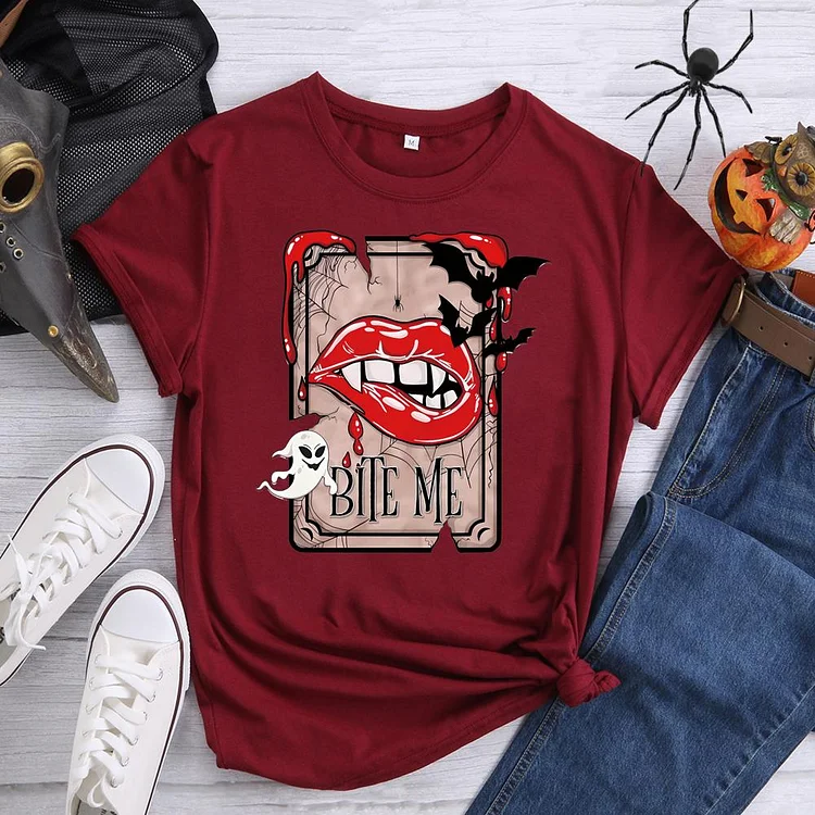 Halloween Horror Lips Round Neck T-shirt-0019115