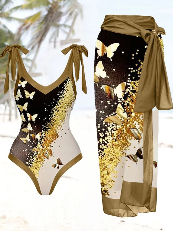 Butterfly Print Swimsuit And Apron