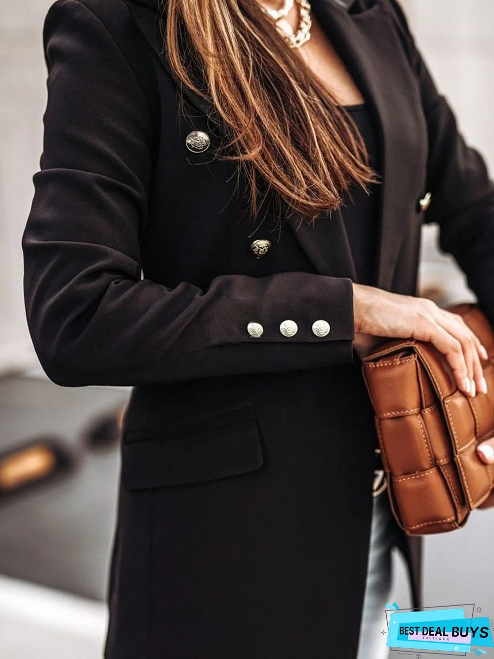 Women's New Solid Color Long-Sleeved Double-Breasted Suit Jacket