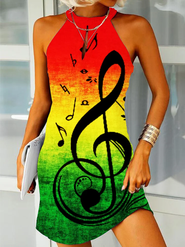 Music Notes Rasta Gradient Slim Fit Mini Dress