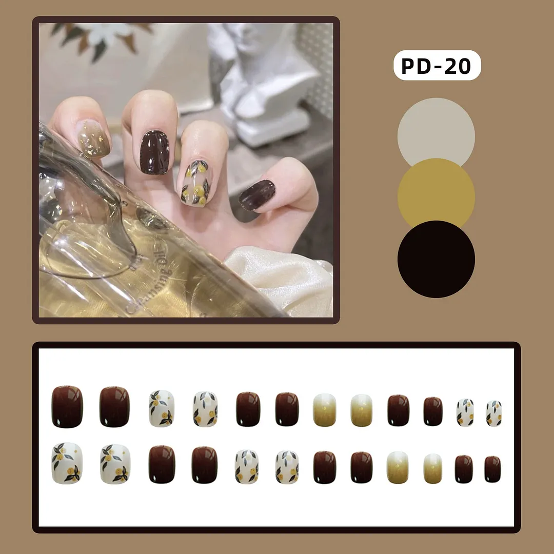 24pcs Leopard Theme Full Cover False Nail Tips Black Heart Line Transparent Stiletto French Fake Nails With Glue Detachable Tips-Nail Inspo