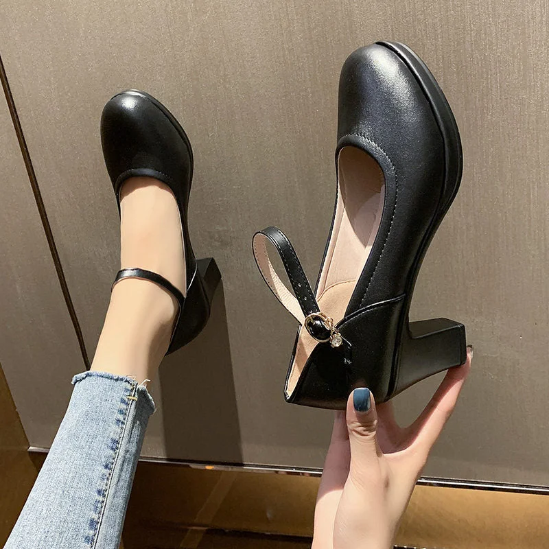 Block Heels Platform Shoes Women Pumps 2021 Black White Heels Mary Jane Shoes Ladies Wedding Shoes Bride Chunky Heels women
