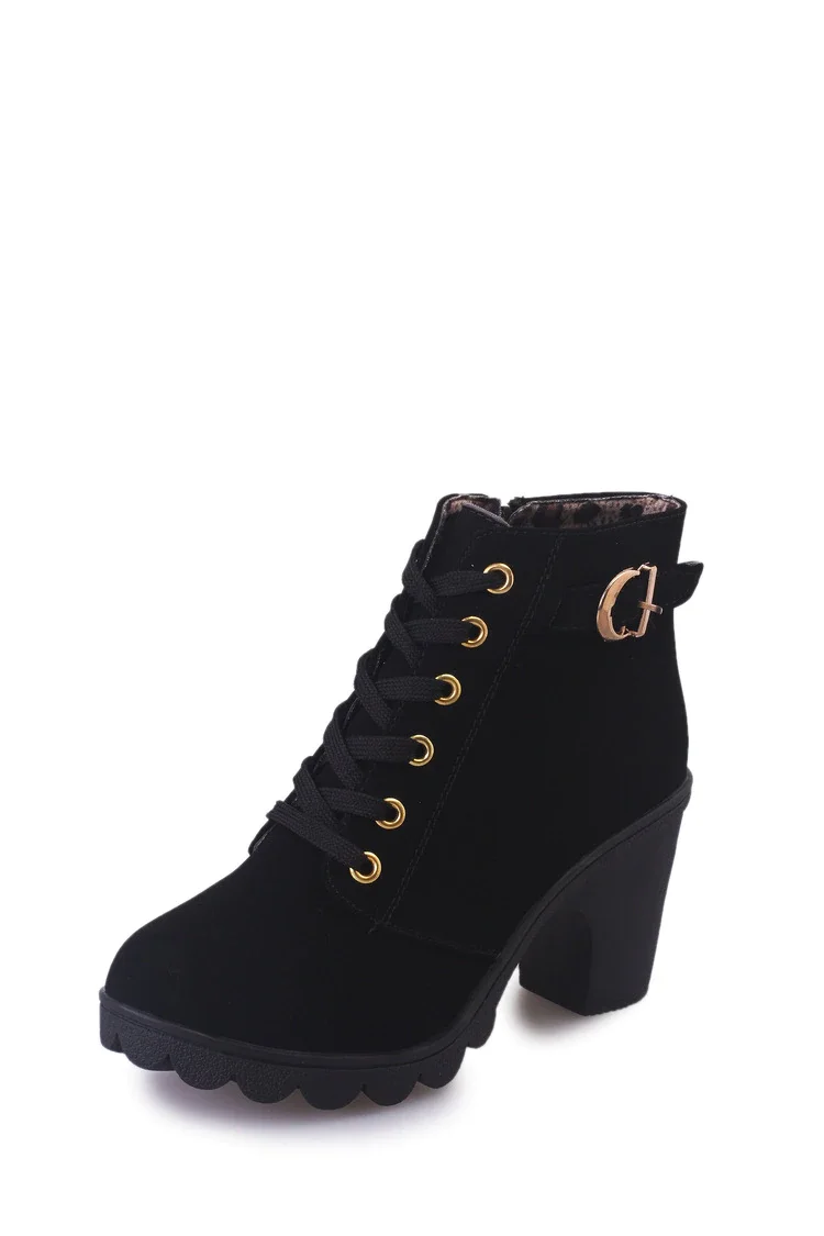 Qengg boots for women 2021 new elegant square heel shoes woman high heel solid vintage boots women lace-up ladies shoes sdf45