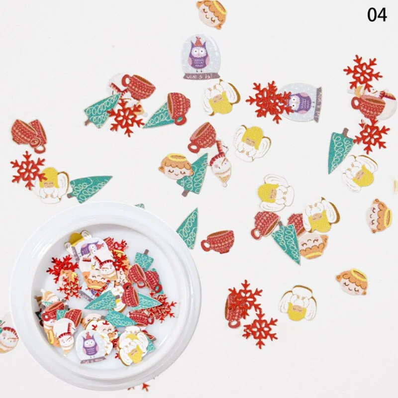 Christmas 3D Nail Decoration Accessories Snowman Santa Claus Elk Candy Snowflake Nail Wood Pulp Pieces DIY Nail Art Decoration