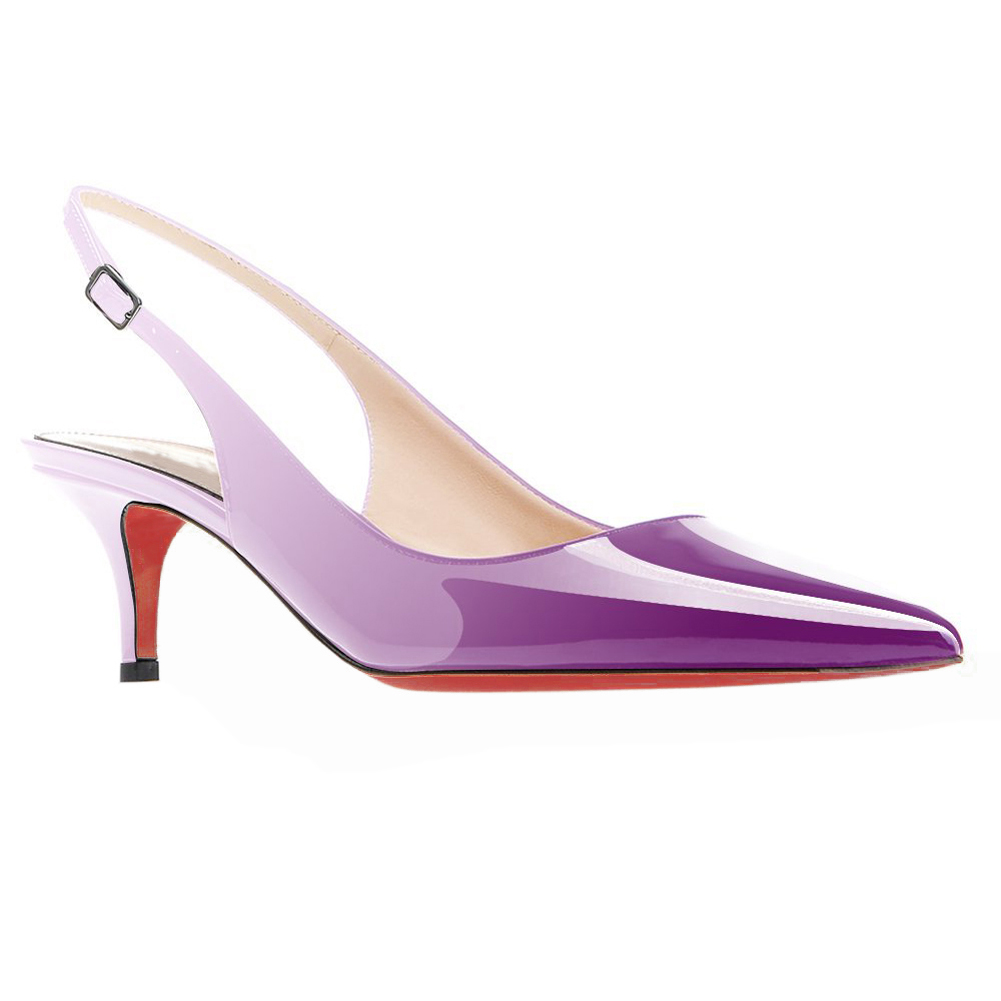2.36" Women's Kitten Heel Pointed Toe Slingback Shoes Red Bottom Pumps Gradient Color-MERUMOTE