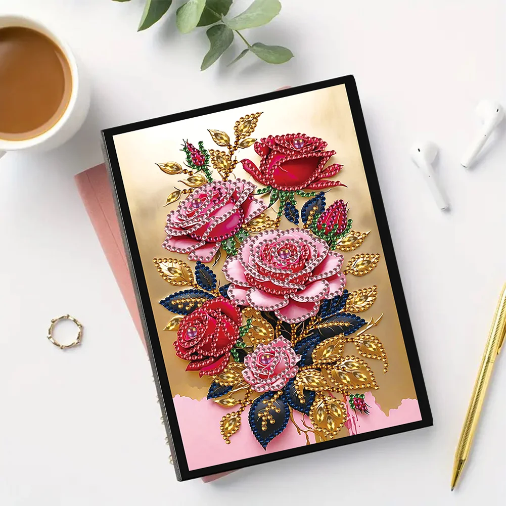 5D DIY Special Shaped Rose 50 Pages Diamond Painting Notebook for Adults Beginners
