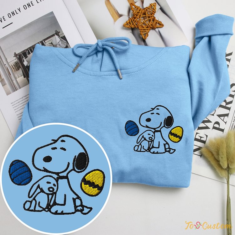 TOSCUSTOM™ Snoopy Eggs Embroidered Sweatshirt Easter Gift