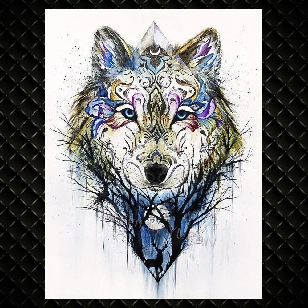 Large Flash Geometric Wolf Temporary Tattoos For Men Women Body Art Tatoos Adults Arm Back 3D Realistic Scorpion Tattoo Stickers