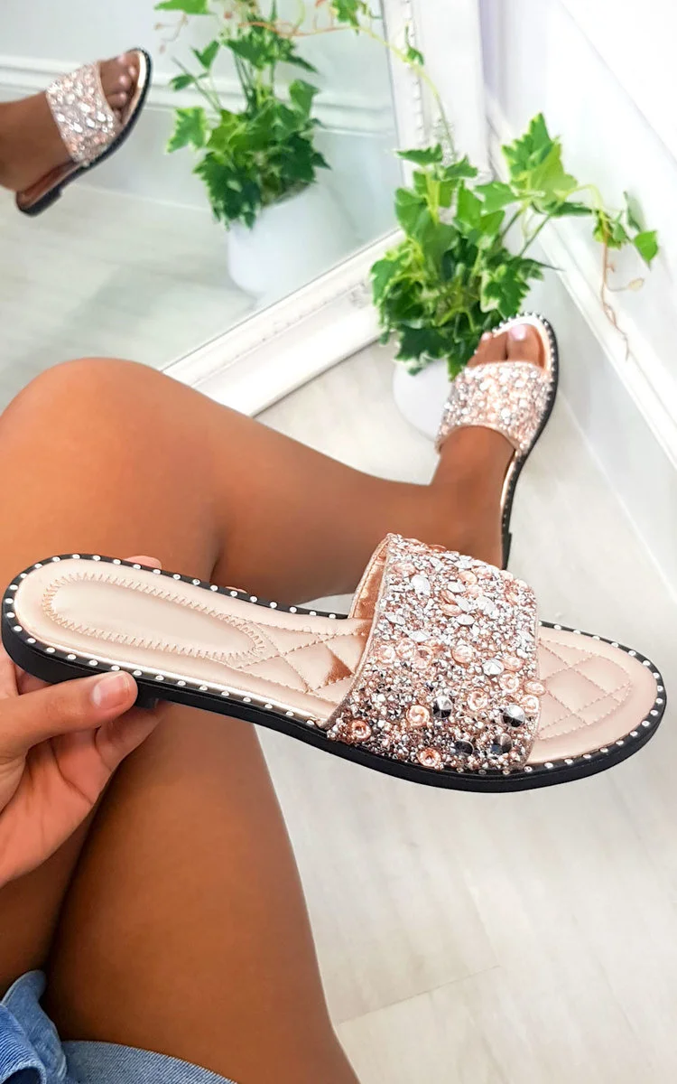 Embellished Slip On Sandals in Silver