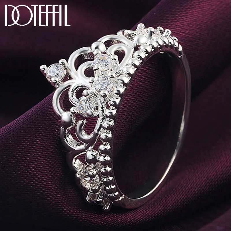 DOTEFFIL 925 Sterling Silver Crown AAA Zircon Ring For Women Jewelry