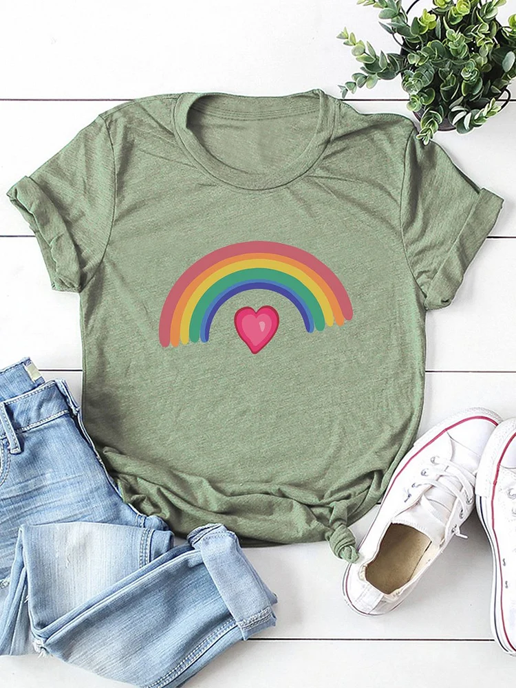 Bestdealfriday Rainbow Heart Shaped Tee