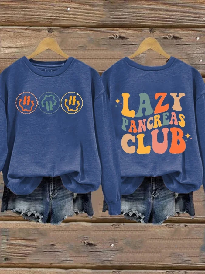 Women's Lazy Pancreas Club Print Long Sleeve Sweatshirt