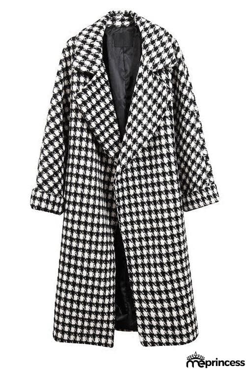 Houndstooth Lapel Woolen Coat
