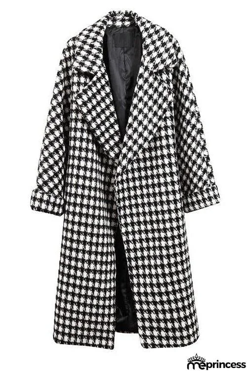 Houndstooth Lapel Woolen Coat